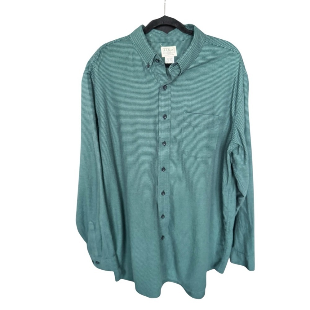 L.L.Bean XXL Tall Green Micro Check Button Down Shirt Cotton Outdoor Coastal V15